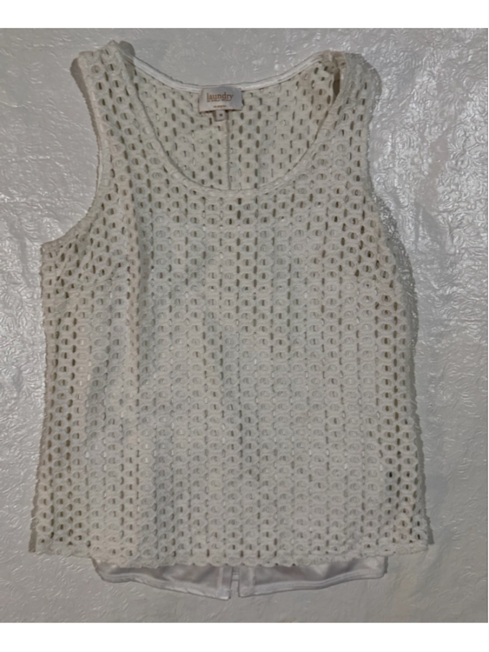 Laundry by Shelli Segal Crochet Lace Tank Top Cream Eyelet Sleeveless M OpenKnit